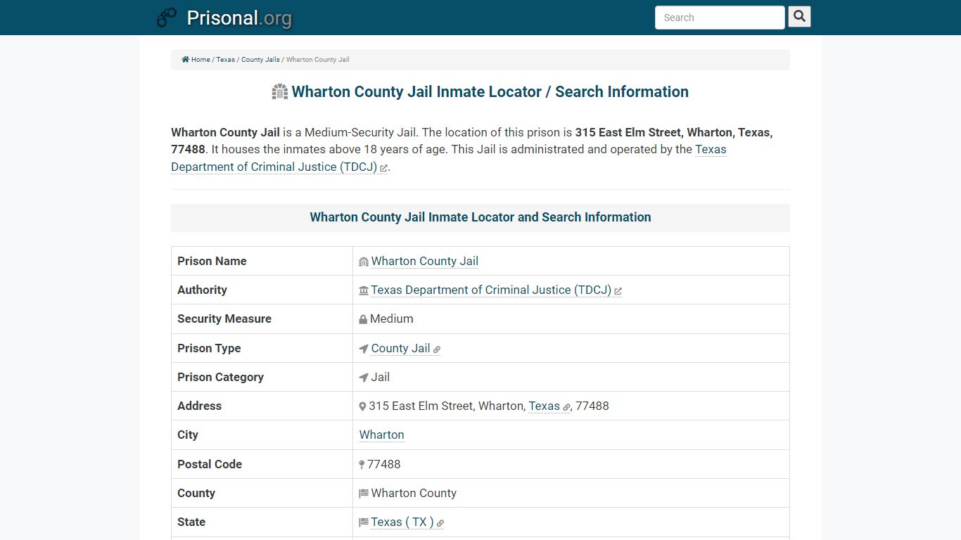 Wharton County Jail-Inmate Locator/Search Info, Phone, Fax ...